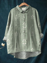 Women's Vintage Floral Art Print Casual Cotton And Linen Ruffle Shirt